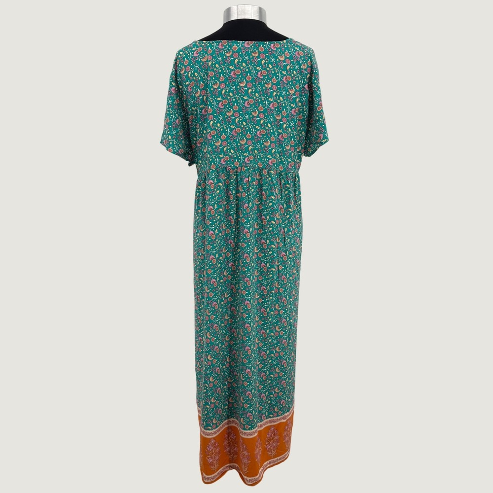 Natural Life Rebecca Womens XL Teal Floral Rayon Maxi Dress V-Neck Boho Pockets - Picture 9 of 16